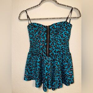 Cute Strapless Cheetah Blue Peplum top